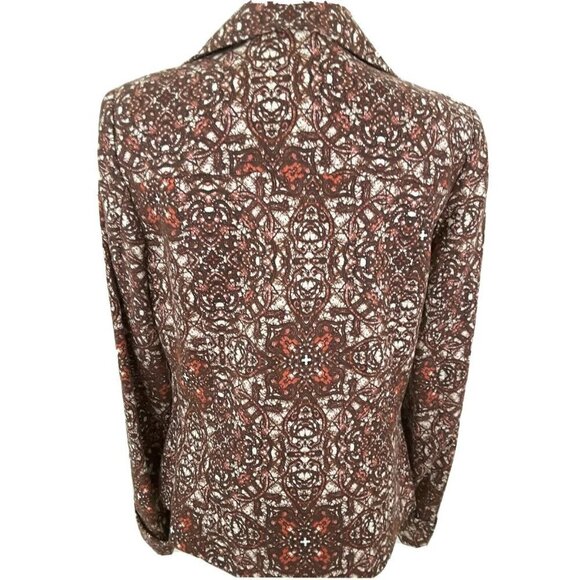 Peck&Peck Weekend~Women's Sz 8~Bronze Rust Ethnic Tribal Print Fall Jacket Linen - Picture 2 of 8